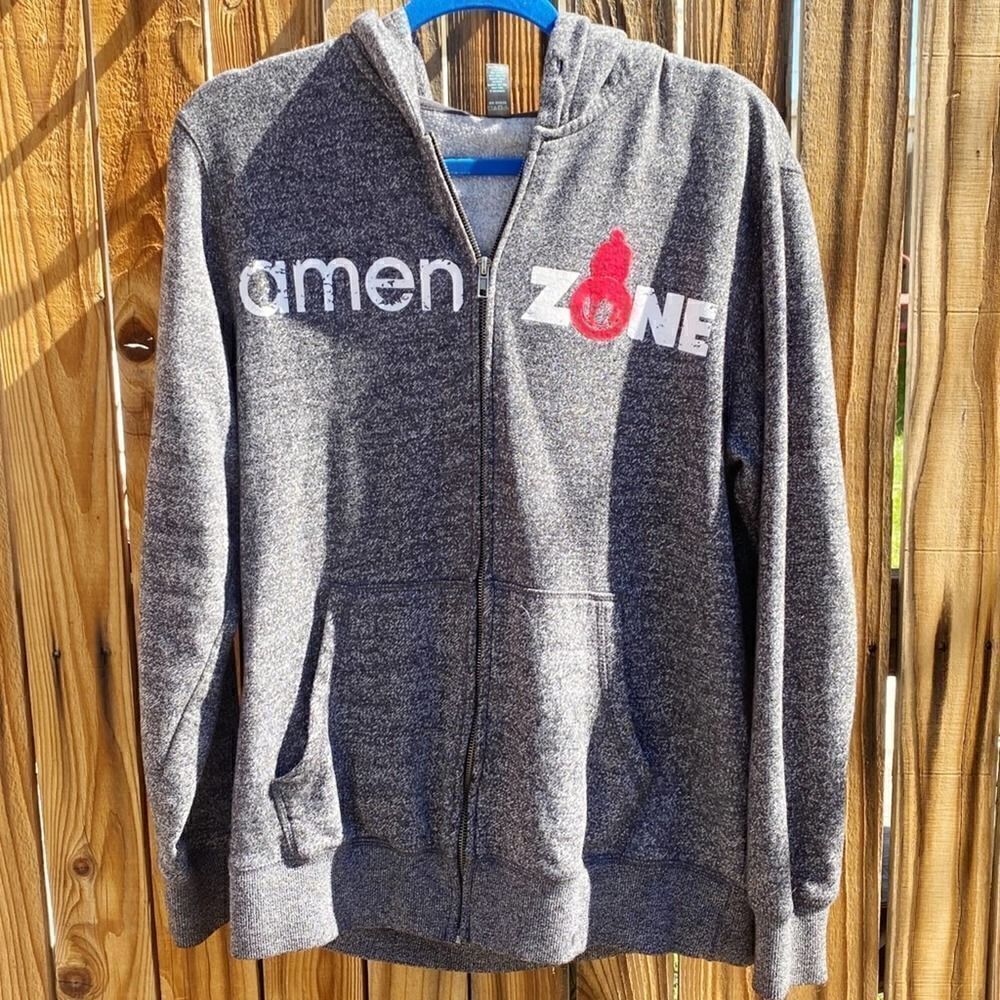 🎄District Amen Zone Zip Up Hoodie Grey Size Large